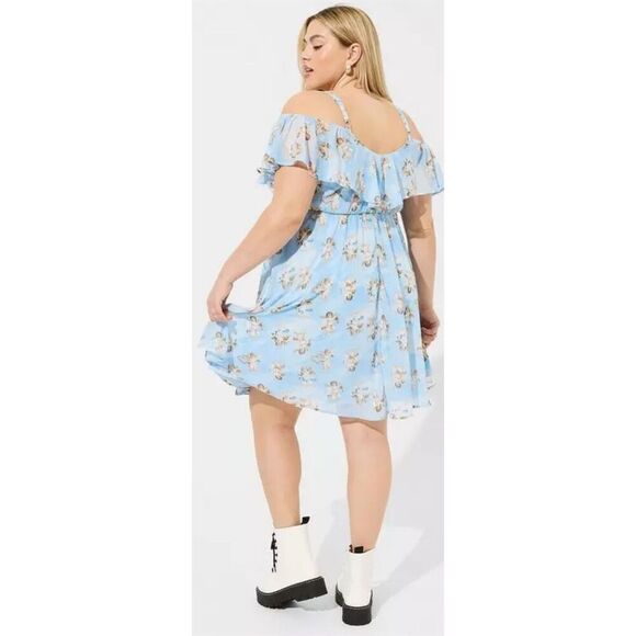Torrid 1 Chiffon Cupids Chapel Angels Cold Shoulder Mini Dress 1x 14 16 NWT - Picture 2 of 11
